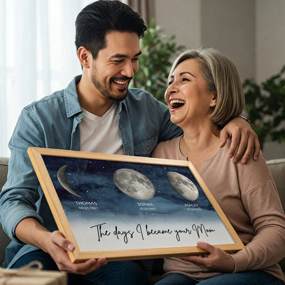 Starry Night The Days I Became A Mom Custom Birth Moon Phase - Personalized Poster - Unique Mother's Day Gift For Mom, Wife, Grandma