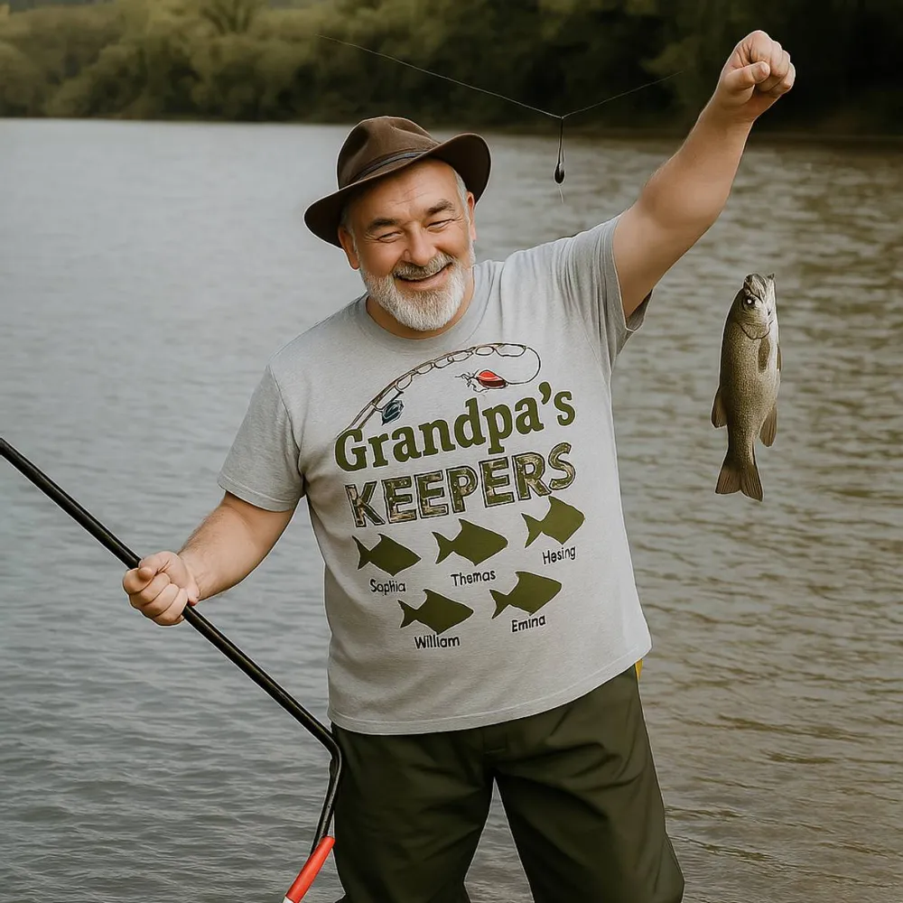 Grandpa‘s Keepers Camouflage Pattern Fishing - Personalized Shirt - Unique Father's Day Gift For Grandpa, Dad