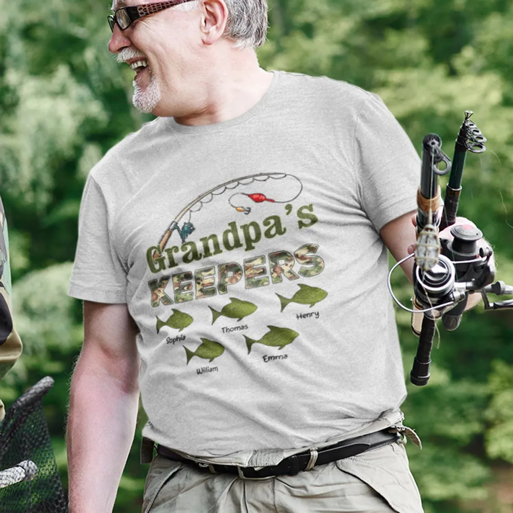 Grandpa‘s Keepers Camouflage Pattern Fishing - Personalized Shirt - Unique Father's Day Gift For Grandpa, Dad