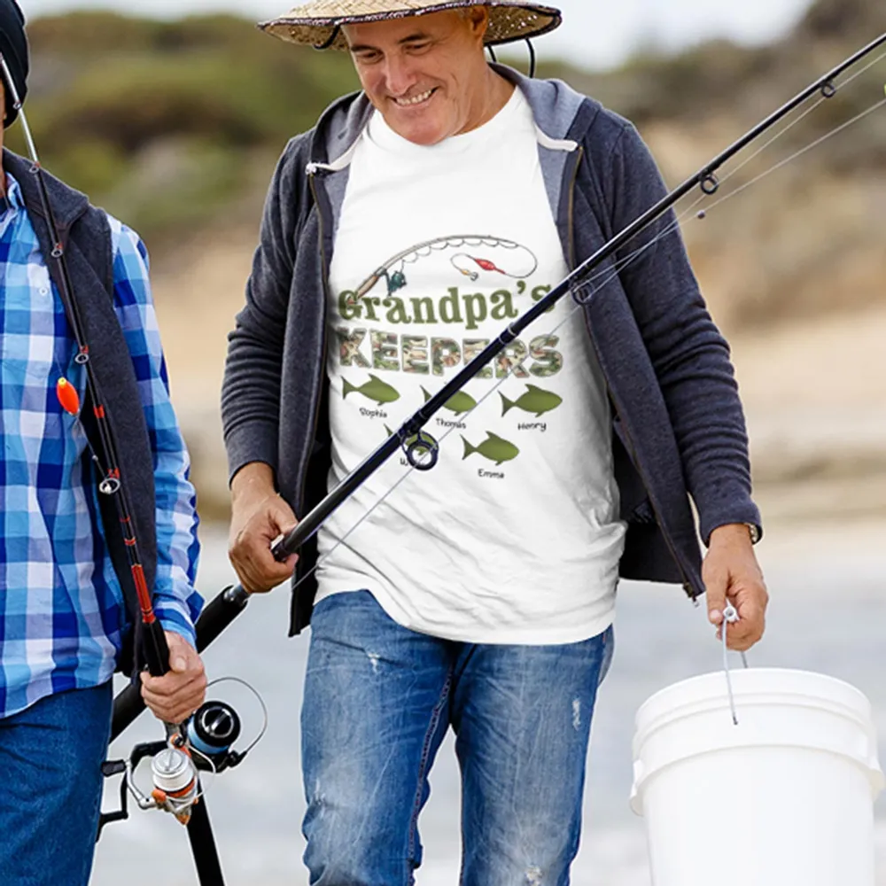 Grandpa‘s Keepers Camouflage Pattern Fishing - Personalized Shirt - Unique Father's Day Gift For Grandpa, Dad