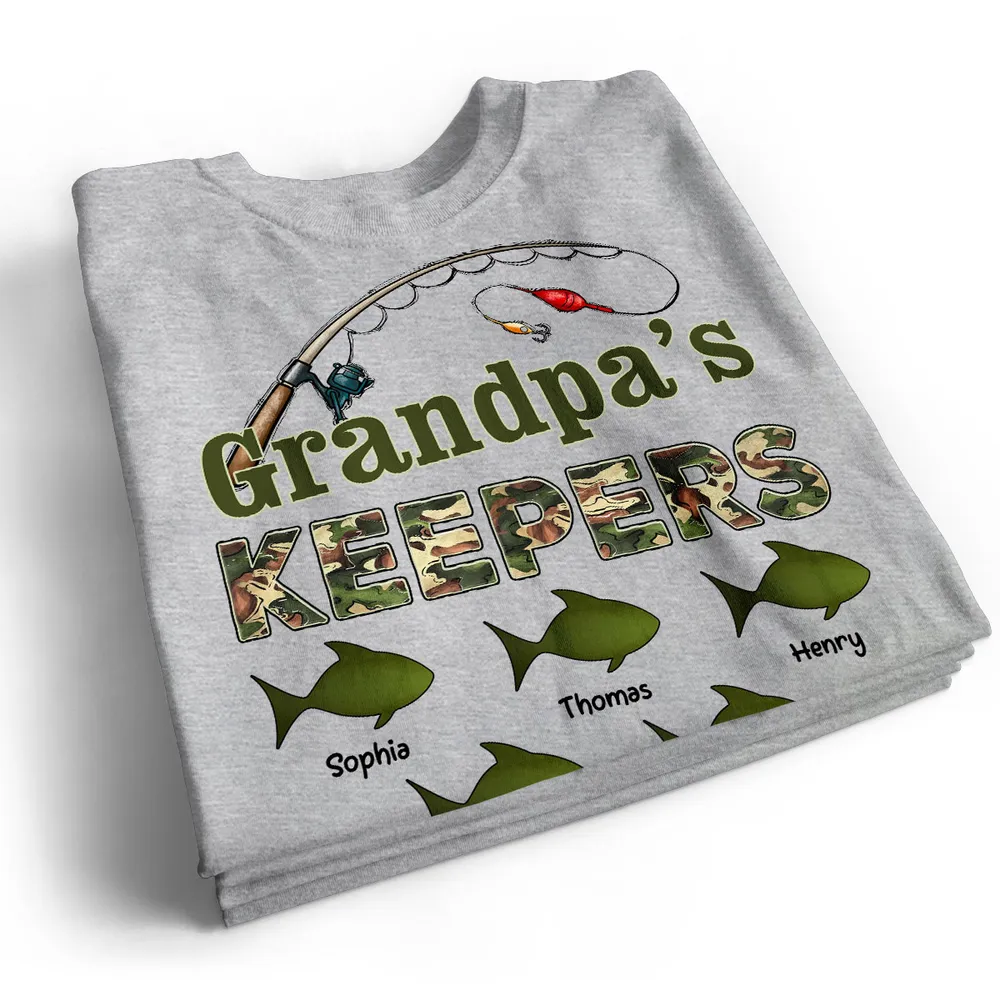 Grandpa‘s Keepers Camouflage Pattern Fishing - Personalized Shirt - Unique Father's Day Gift For Grandpa, Dad