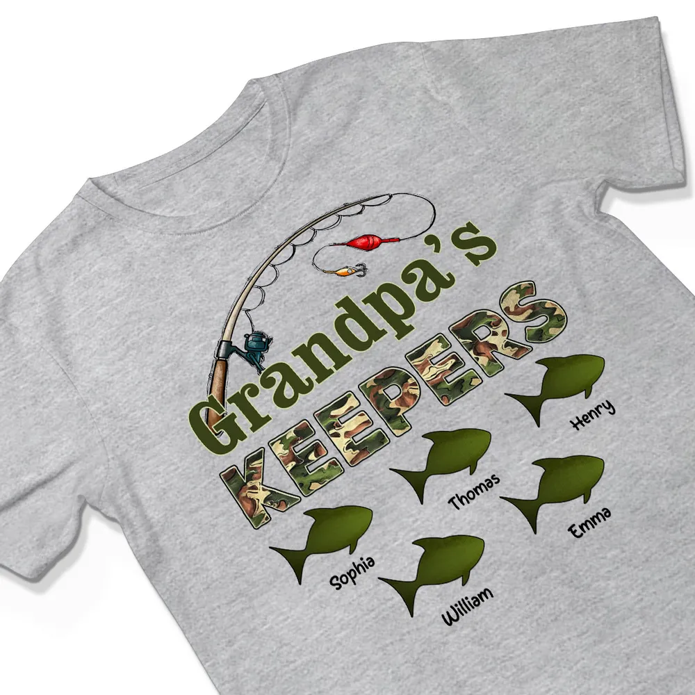 Grandpa‘s Keepers Camouflage Pattern Fishing - Personalized Shirt - Unique Father's Day Gift For Grandpa, Dad