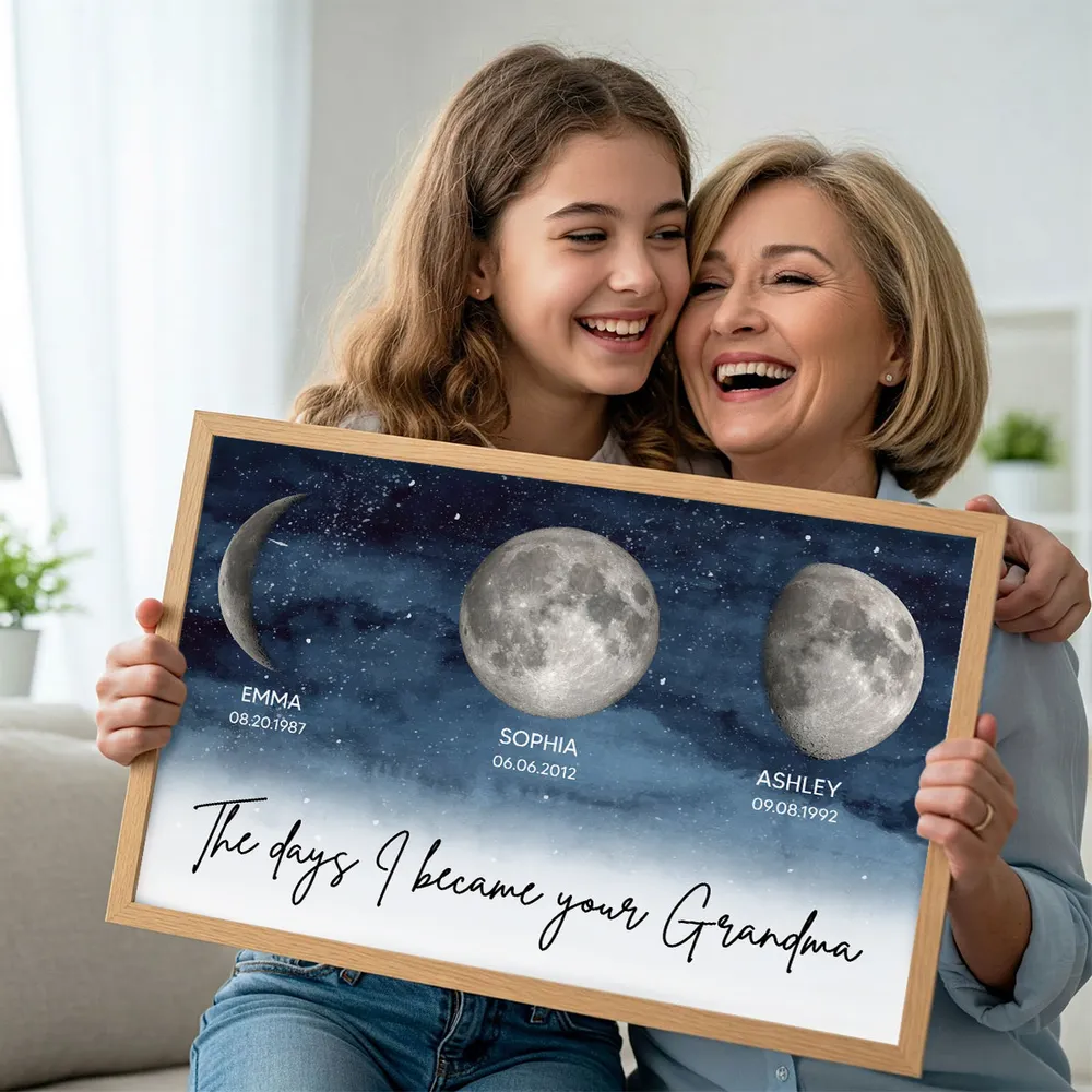 Starry Night The Days I Became A Mom Custom Birth Moon Phase - Personalized Poster - Unique Mother's Day Gift For Mom, Wife, Grandma