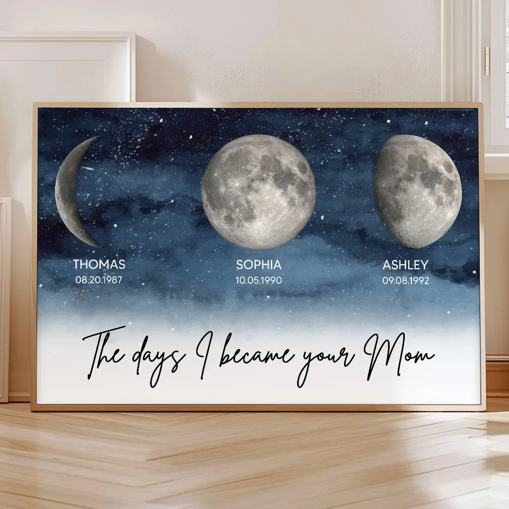 Starry Night The Days I Became A Mom Custom Birth Moon Phase - Personalized Poster - Unique Mother's Day Gift For Mom, Wife, Grandma
