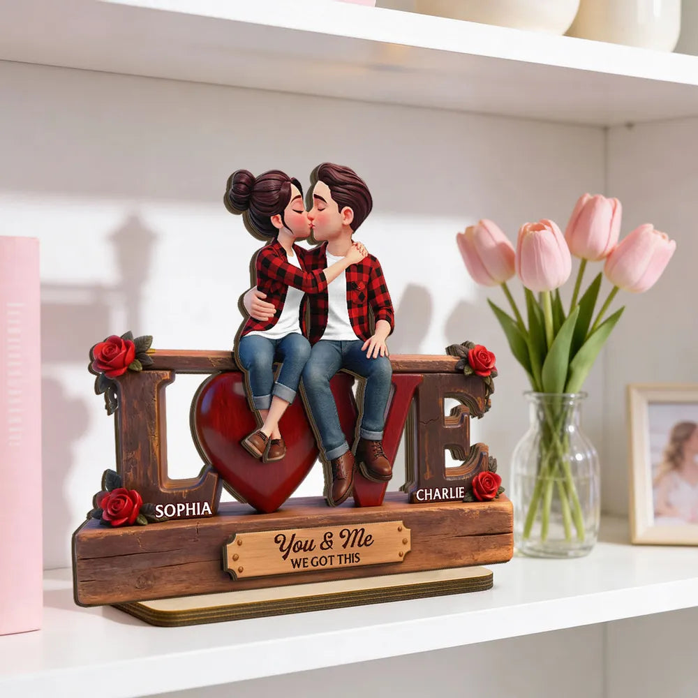 Eternal Rose LOVE Couple Forever Together - Personalized Wooden Plaque - Heartfelt Gift For Couple, For Him, For Her