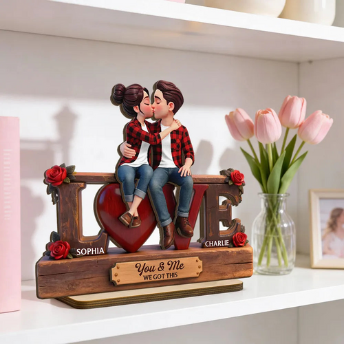 Eternal Rose LOVE Couple Forever Together - Personalized Wooden Plaque - Heartfelt Gift For Couple, For Him, For Her