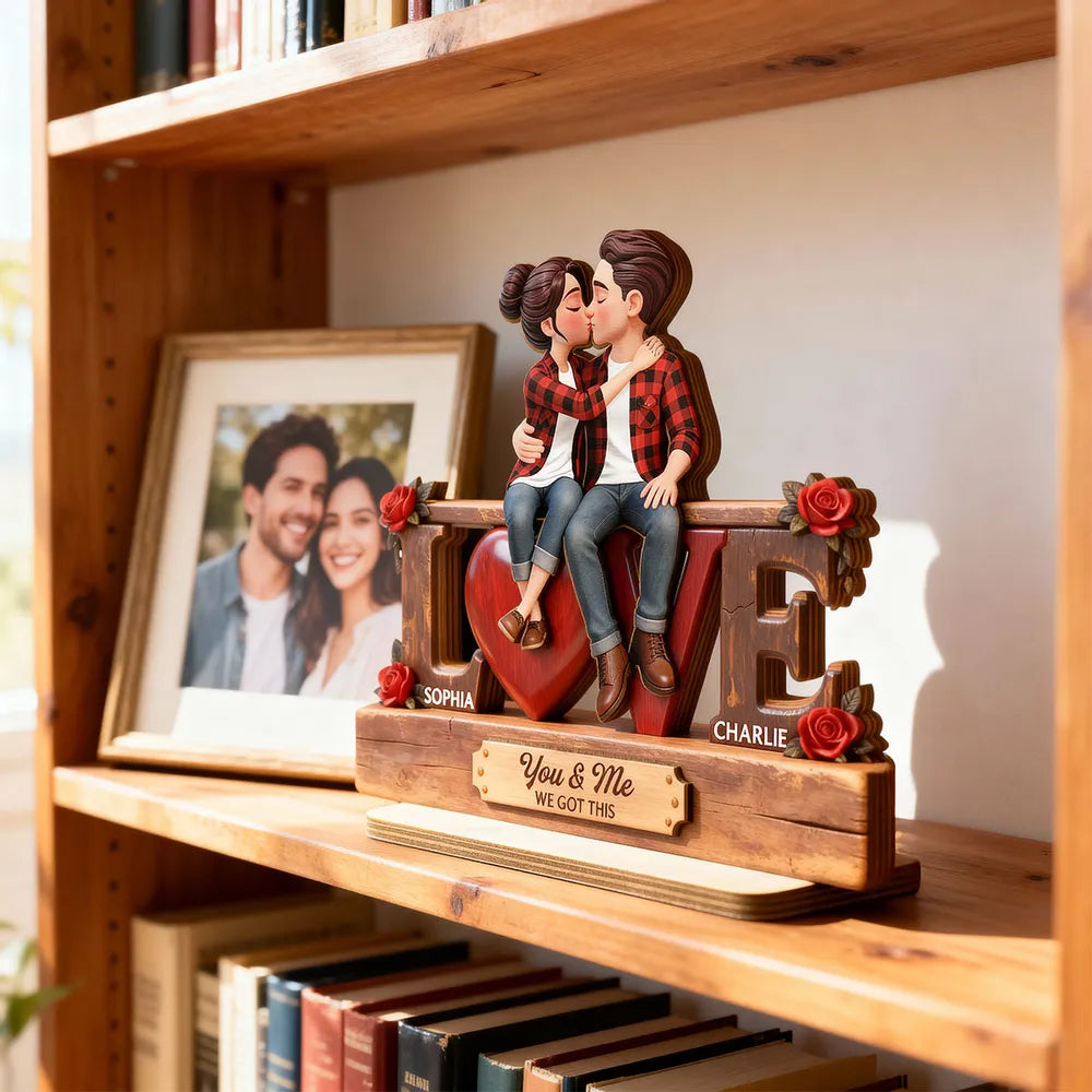 Eternal Rose LOVE Couple Forever Together - Personalized Wooden Plaque - Heartfelt Gift For Couple, For Him, For Her