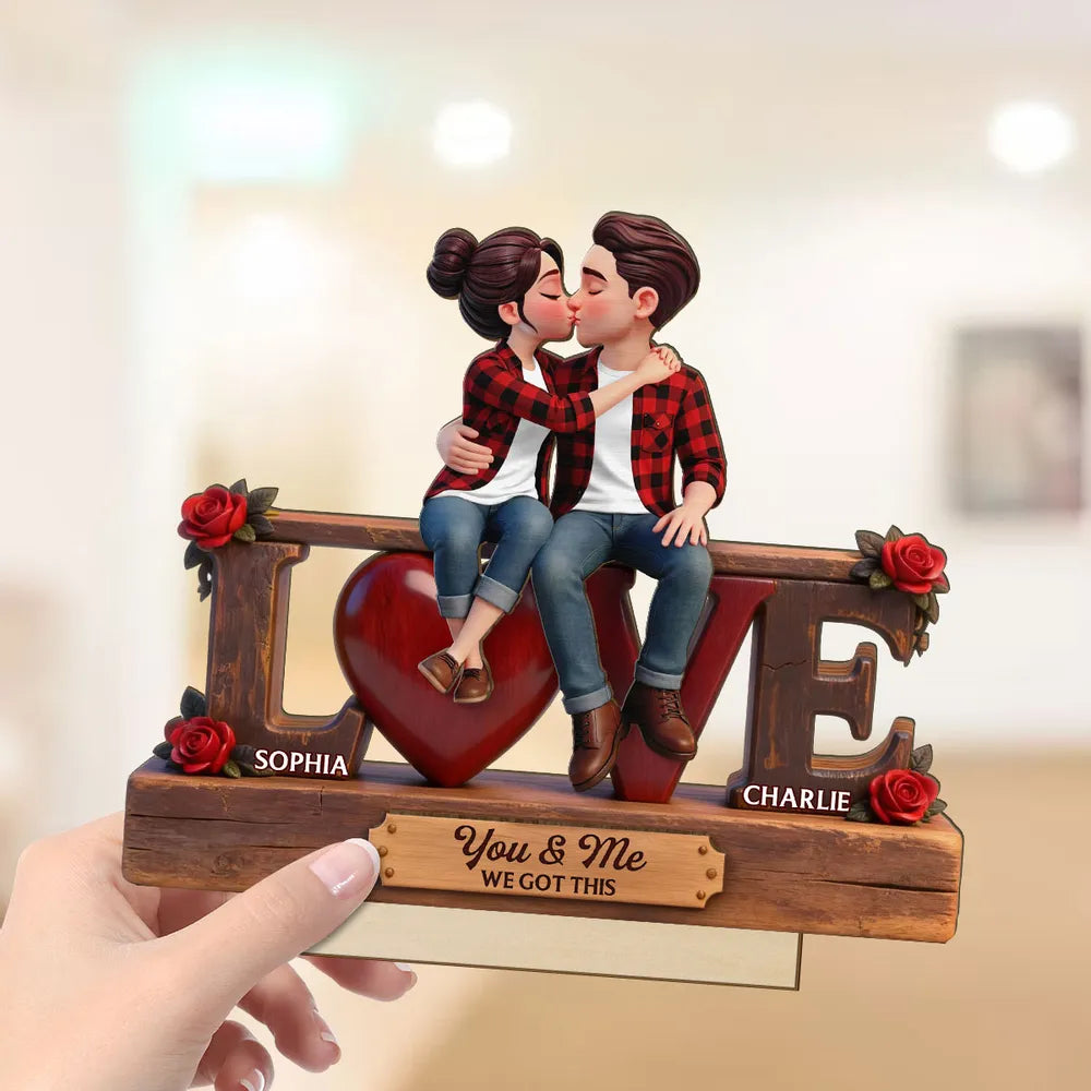 Eternal Rose LOVE Couple Forever Together - Personalized Wooden Plaque - Heartfelt Gift For Couple, For Him, For Her