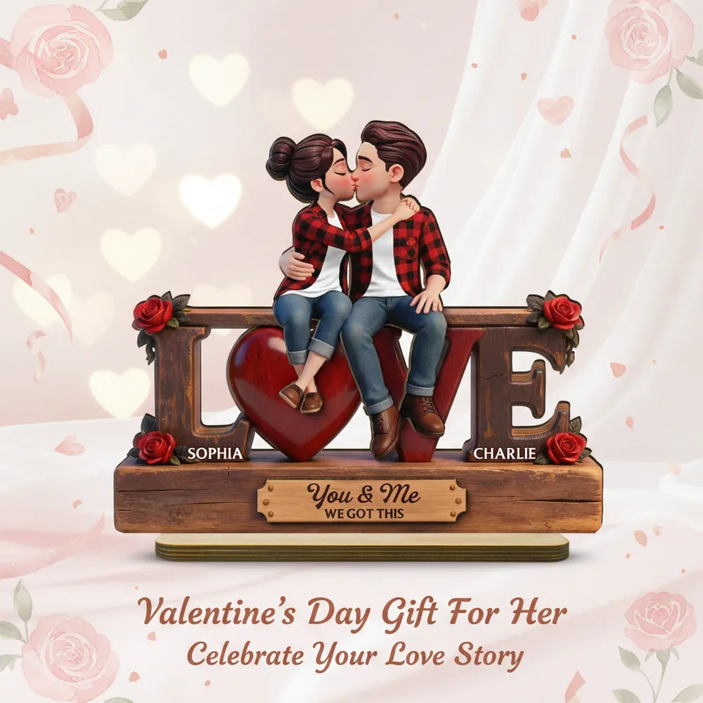 Eternal Rose LOVE Couple Forever Together - Personalized Wooden Plaque - Heartfelt Gift For Couple, For Him, For Her