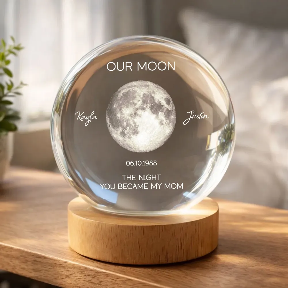 Personalized Moon Phase Crystal Ball Night Light - Custom Date Gift for Mom & Her - Unique Anniversary or Birthday Keepsake