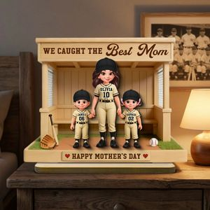 We Caught The Best Mom Baseball Softball Dugout - Personalized 2-Layered Wooden Plaque - Mother's Day Gift For Baseball Mom