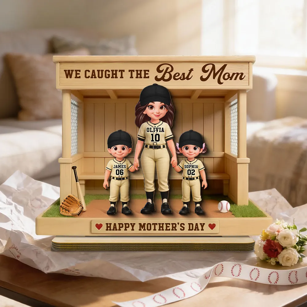 We Caught The Best Mom Baseball Softball Dugout - Personalized 2-Layered Wooden Plaque - Mother's Day Gift For Baseball Mom
